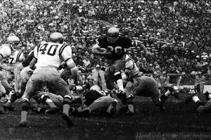 Rocky Bleier, father of Elly Bleier ('20), during a Notre Dame Football Game courtesy of ND Archives
