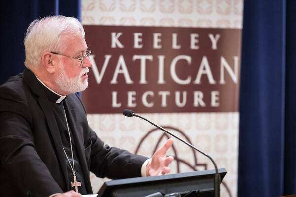 October 2, 2018; Archbishop Paul Gallagher gives the 2018 Keeley Vatican Lecture. (Photo by Matt Cashore/University of Notre Dame)