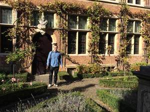 Matthew Hayes enjoying the courtyard of the Plantin-Moretus museum in Antwerp
