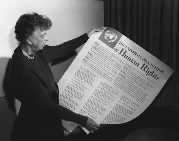 Eleanor Roosevelt with the Universal Declaration of Human Rights.