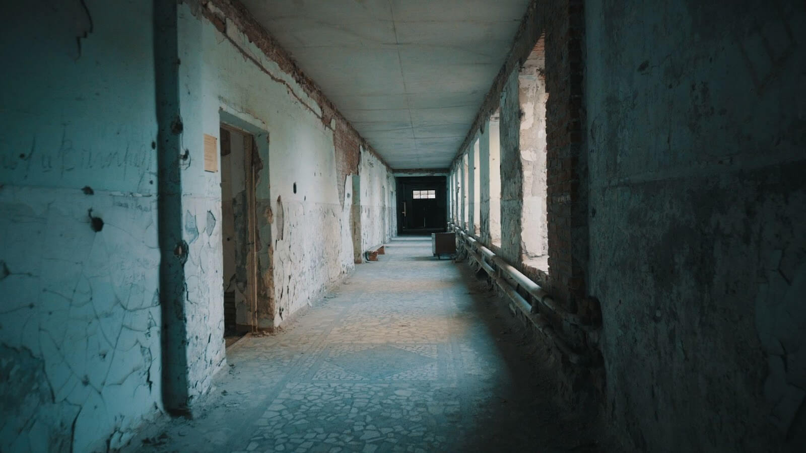 A deserted school corridor after the terrorist attack in Beslan. Adobe Stock education license.