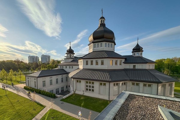 The Church of the Holy Wisdom of God, at the center of Ukrainian Catholic University's campus in Lviv, Ukraine.