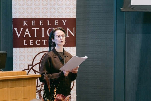 Sister Petrini delivering the Keeley Vatican Lecture at Notre Dame.