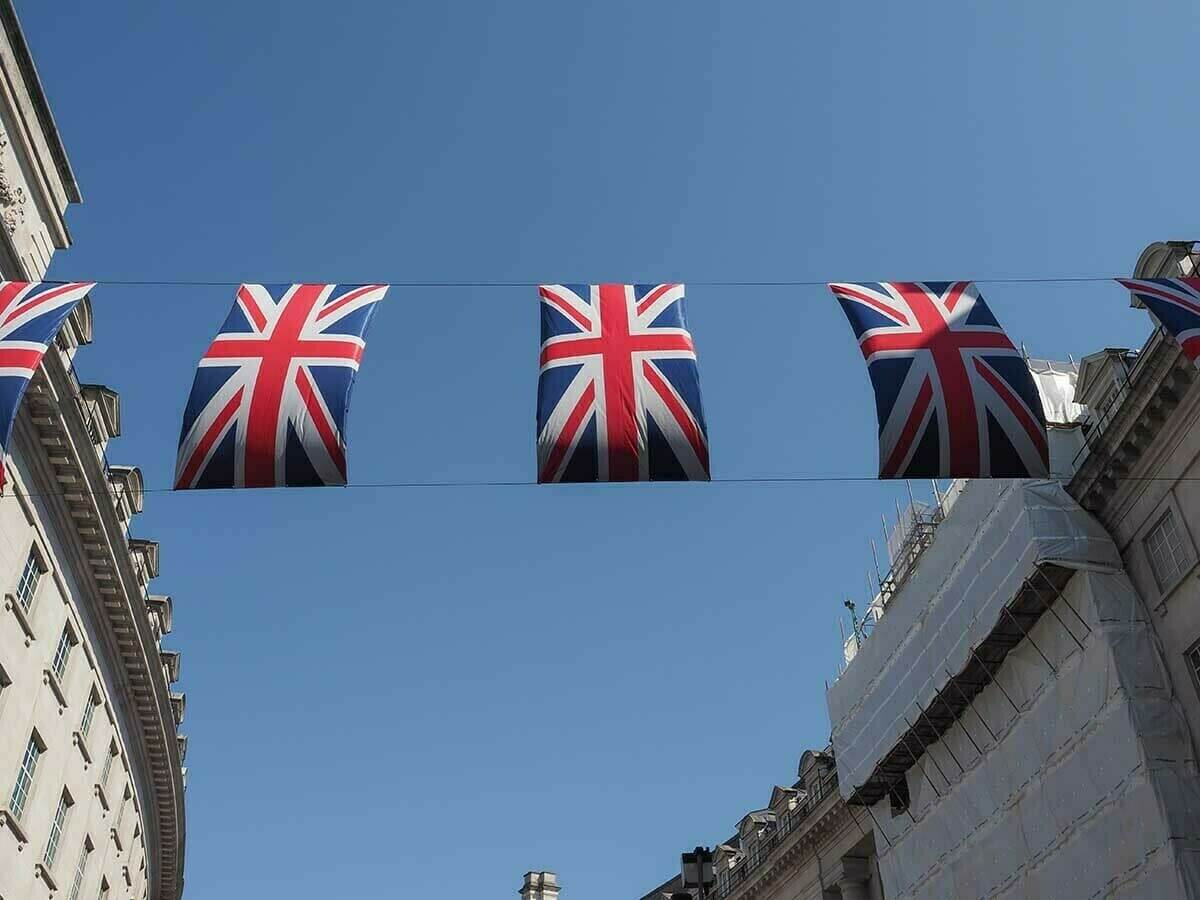 Coronation flags in Regent Street in London