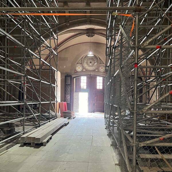 Scaffolding within the Cathedral of the Assumption of Mary in Zagreb, Croatia.