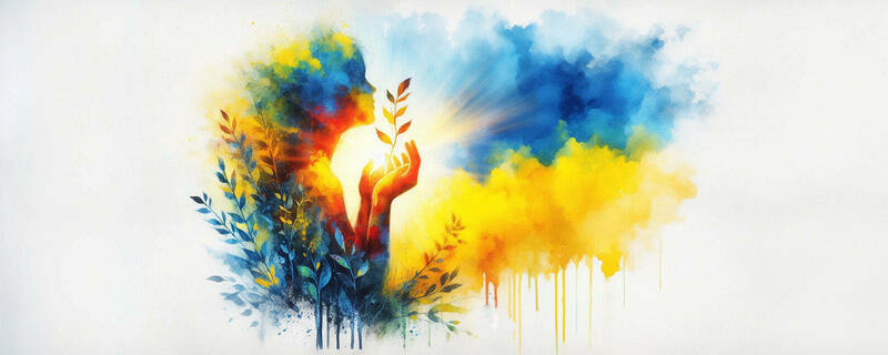 A concept art of light and new growth and the colors of the Ukrainian flag.