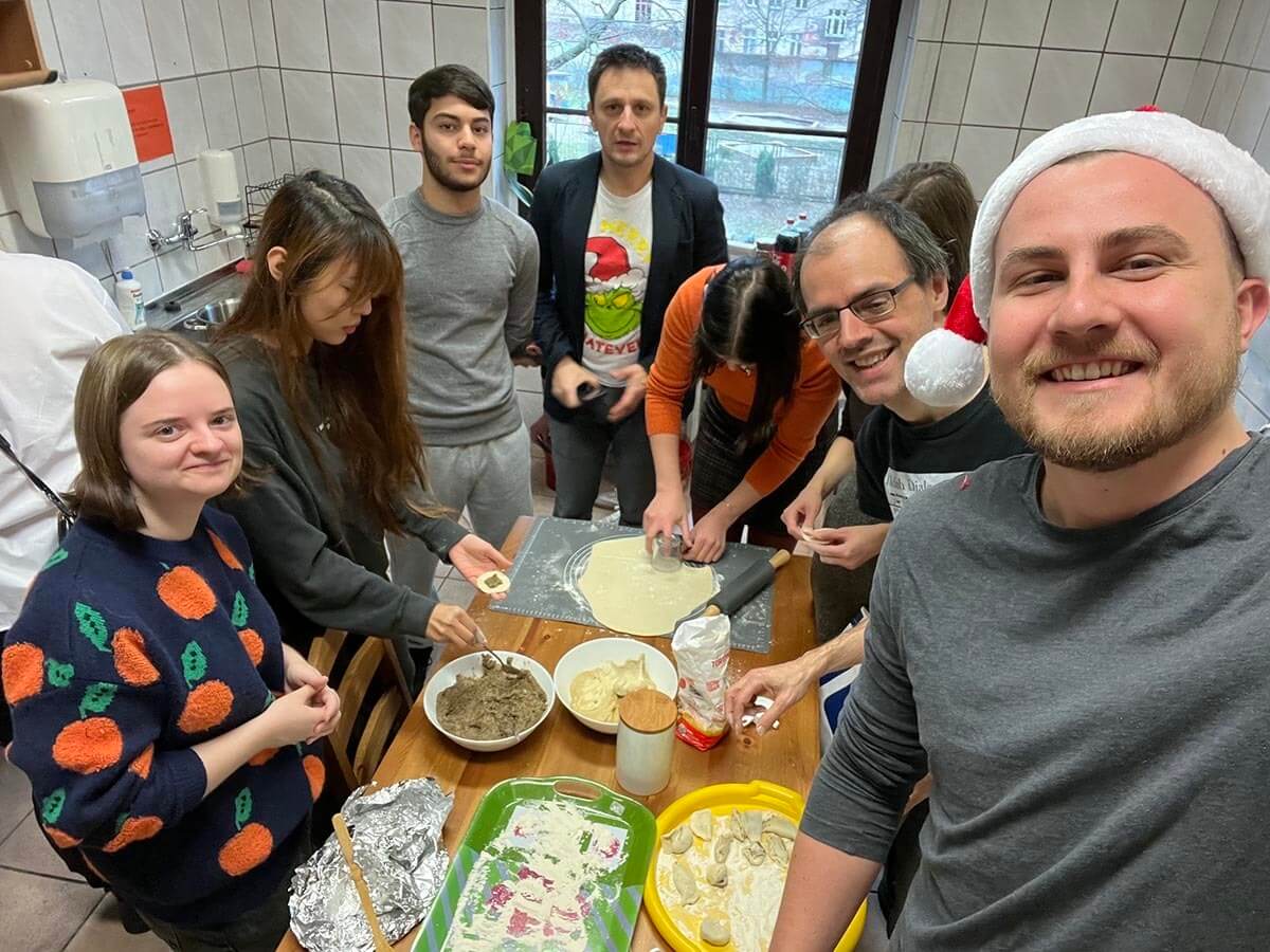 Making barszcz z uszkami, a traditional Christmas dish with dumplings, at the University of Wroclaw's School of Polish Language and Culture for Foreigners.