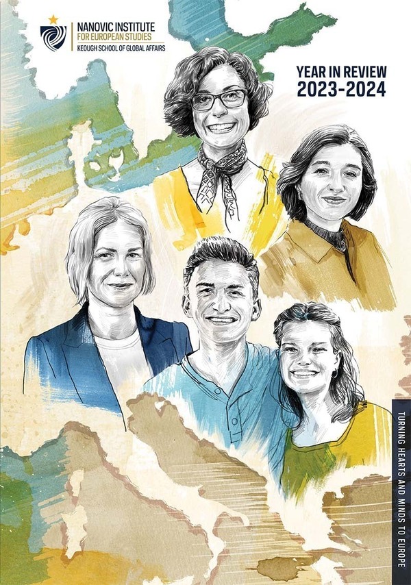 Cover of the Nanovic Institute's 2023-24 Year in Review. Features the logo in the upper left corner, the text 